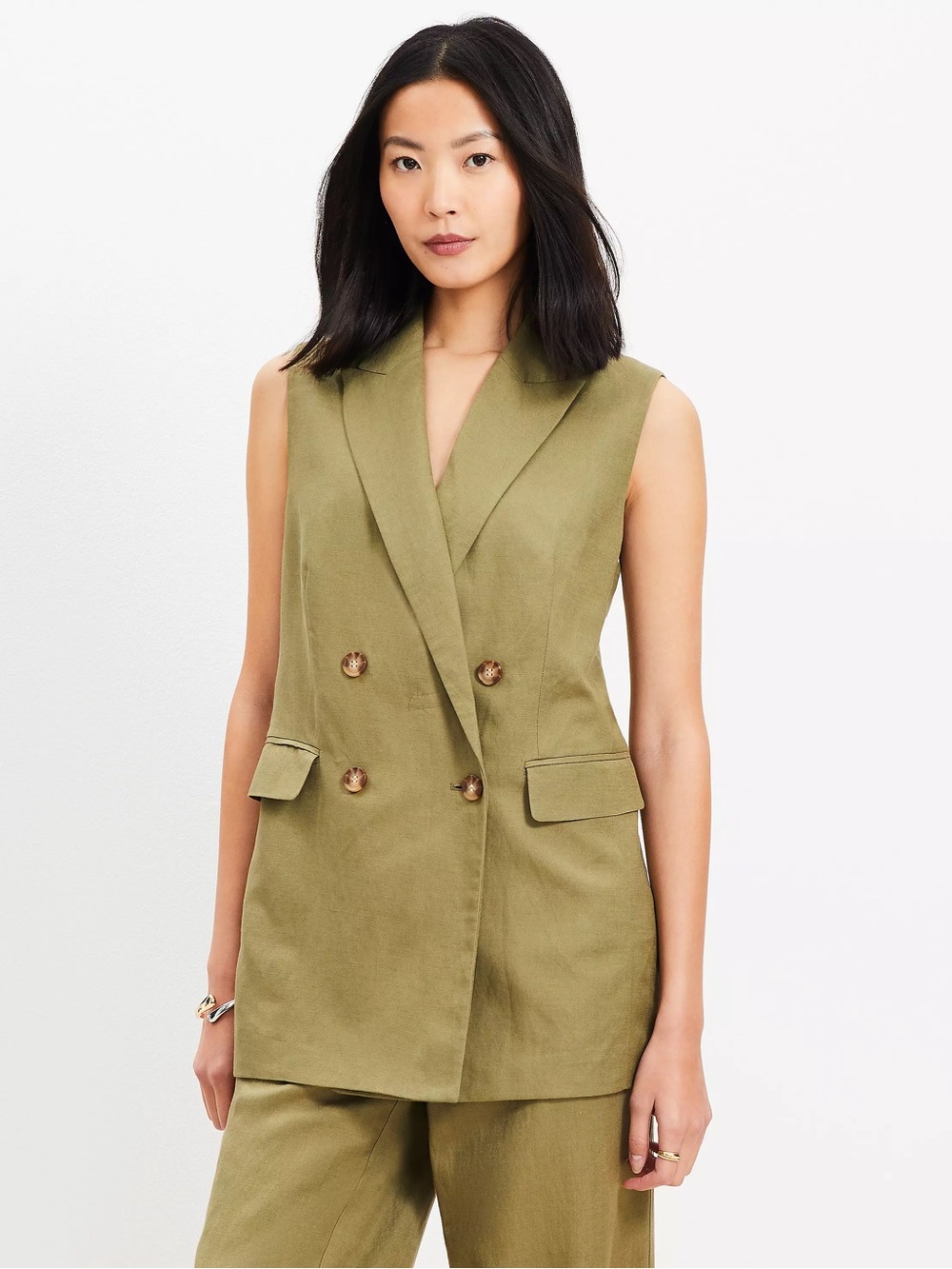 LOFT Linen Blend Double Breasted Vest